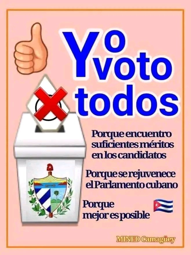 Mañana temprano #VotoXTodos y todas por sus méritos y mi compromiso con #Cuba #MujeresEnRevolución  vencedoras de imposibles