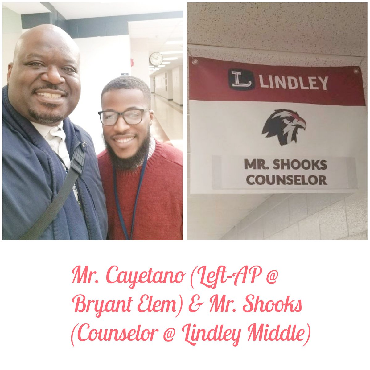KimCayetano4's tweet photo. How cool for Mr. Cayetano to walk in Lindley Middle and see a former student he taught @ Paulding County High School, now his colleague. #Priceless
#PCHSPatriotsAlumni #CounselorsMatter
#APMatters https://t.co/IL3Ym1L0Bz