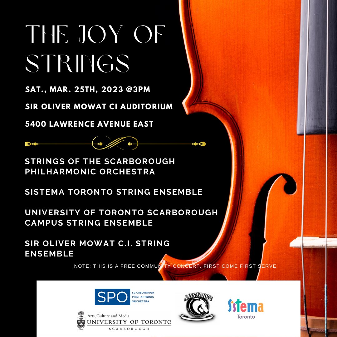 This is “music for life!” More than 100 musicians spanning elementary through to adulthood came together in a concert celebrating the Joy of Strings! Thank you to the <a href="/SPOGreatMusic/">Scarborough Philharmonic Orchestra</a>, @utscarts String Orchestra, <a href="/tdsb/">Toronto District School Board</a>’s Sir Oliver Mowat C.I. &amp; <a href="/SistemaToronto/">Sistema Toronto</a>