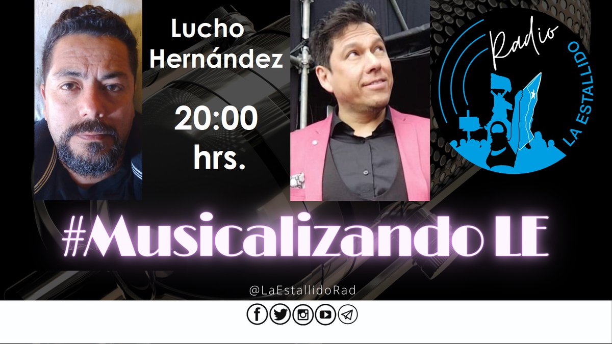 LaEstallidoRad's tweet photo. Mañana martes, nos encontramos con un tremendo invitado...
Al #MusicalizandoLE viene #LuchoDeChile @LuchodeChile
Desde @RadioActivaCL a #LaEstallido, desde #TodosSomosMagníficos, para conversar de sus 10 elegidos con @rhfuenzespin
20:00, se escucha en:
https://t.co/h84W1WDlFW https://t.co/eEAEMXaZVX