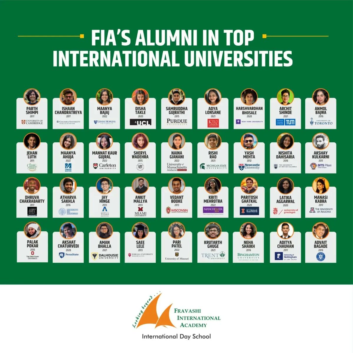 FravashiA's tweet photo. Fravashi International Academy’s elaborate pedagogy has always helped its students recognise their talents, inspire their uniqueness, &amp; make informed decisions. Fravashi family is proud to see some of it's alumni pursue their passion at prestigious institutions around the world. https://t.co/fl6Fv4mc6y