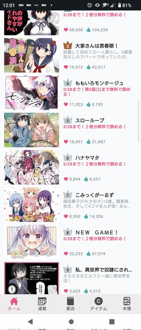 おお、ハナヤマタが男性向けランキング6位だ。 (急上昇だと8位)FUZで2巻まで無料だからみんな読もう！！いや、そもそも