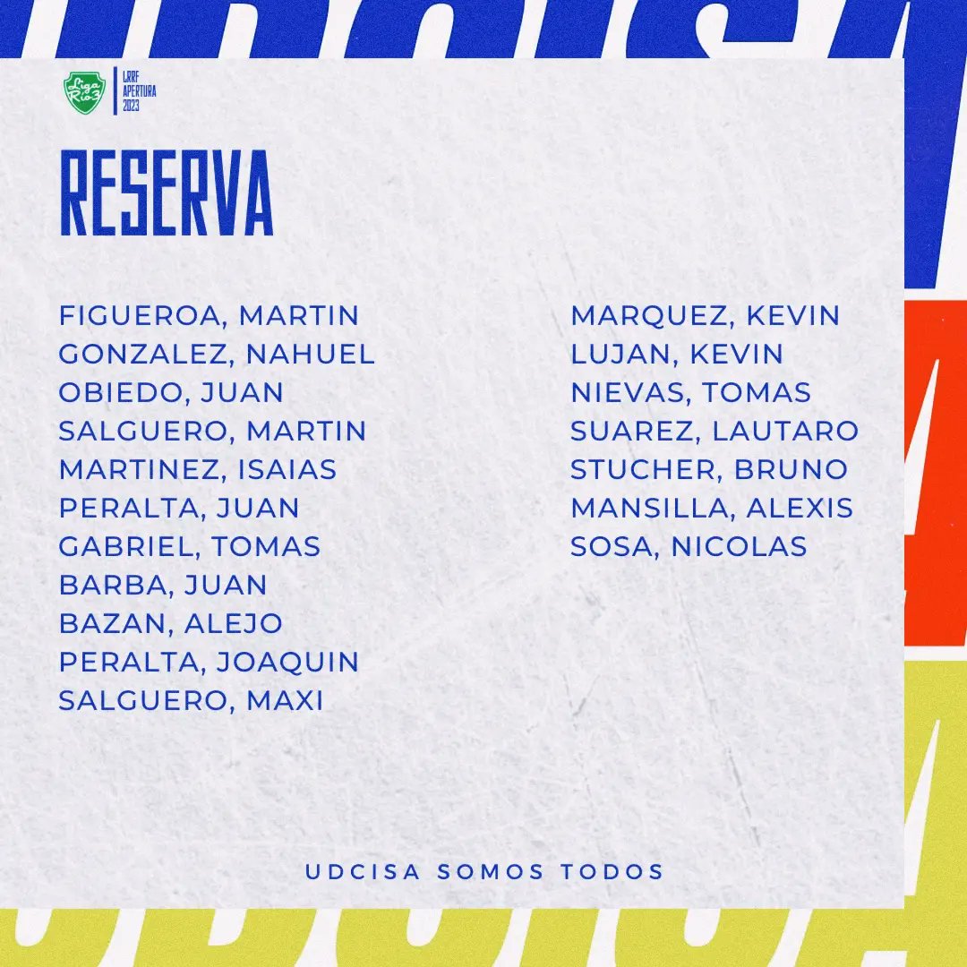 U.D.C.I.S.A (@udcisatricolor) on Twitter photo #nauticorumipalUdcisa
📋 Estos son los convocados por Mauro Palavecino para disputar la tercer fecha del "apertura 2023" frente a <a href="/NauticoRumipal/">Club Nautico Rumipal</a>
#vamostrico
#udcisasomostodos #nauticorumipalUdcisa
📋 Estos son los convocados por Mauro Palavecino para disputar la tercer fecha del "apertura 2023" frente a <a href="/NauticoRumipal/">Club Nautico Rumipal</a>
#vamostrico
#udcisasomostodos
