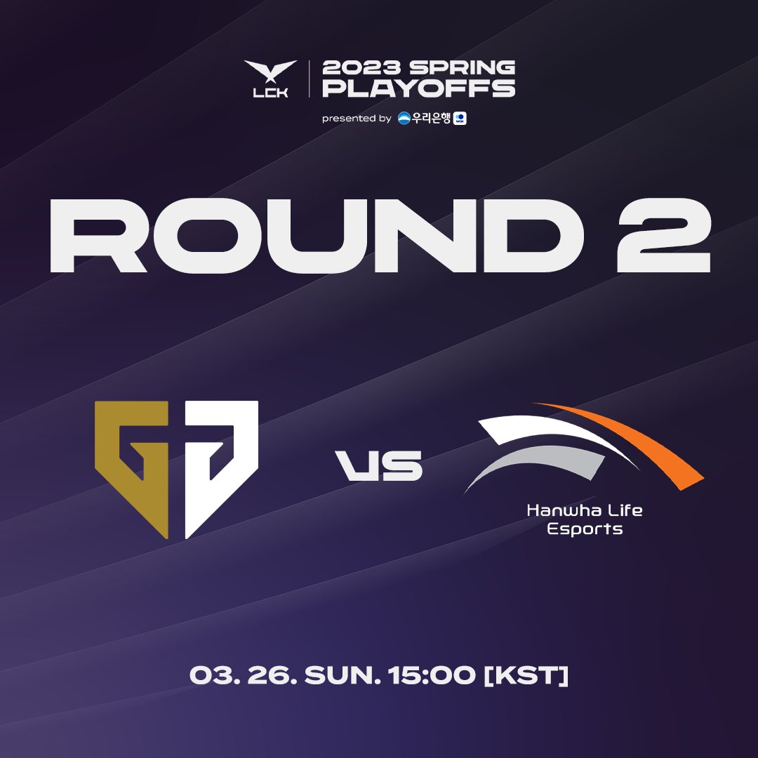 LCK's tweet photo. 🚨 #LCK PLAYOFFS ROUND 2 TODAY 🚨
Defending champs step up to the wrecking ball.

@GenG vs @HLEofficial 

📺 https://t.co/wfe4IlMrkD 
🔴 https://t.co/divCtri63V https://t.co/qNkPgJrmJj