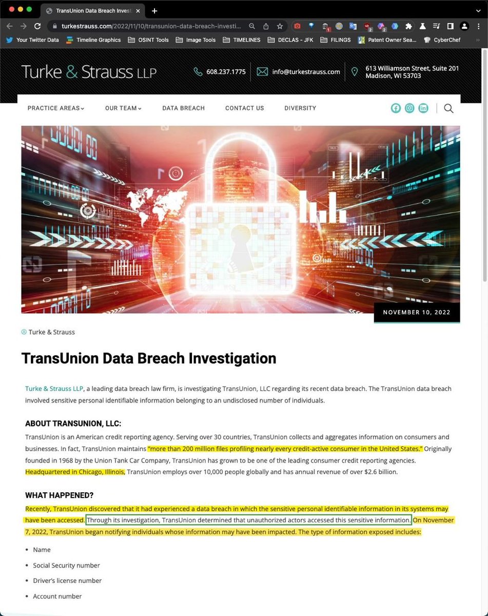 🚨 On November 7th, 2022 - THE DAY BEFORE THE 2022 Mid Term Elections 🚨 TransUnion reported a Data Breach Investigation: TransUnion maintains “more than 200 million files profiling nearly every credit-active consumer in the United States.” ⛈️🪃🔥🎻⚖️ turkestrauss.com/2022/11/10/tra…