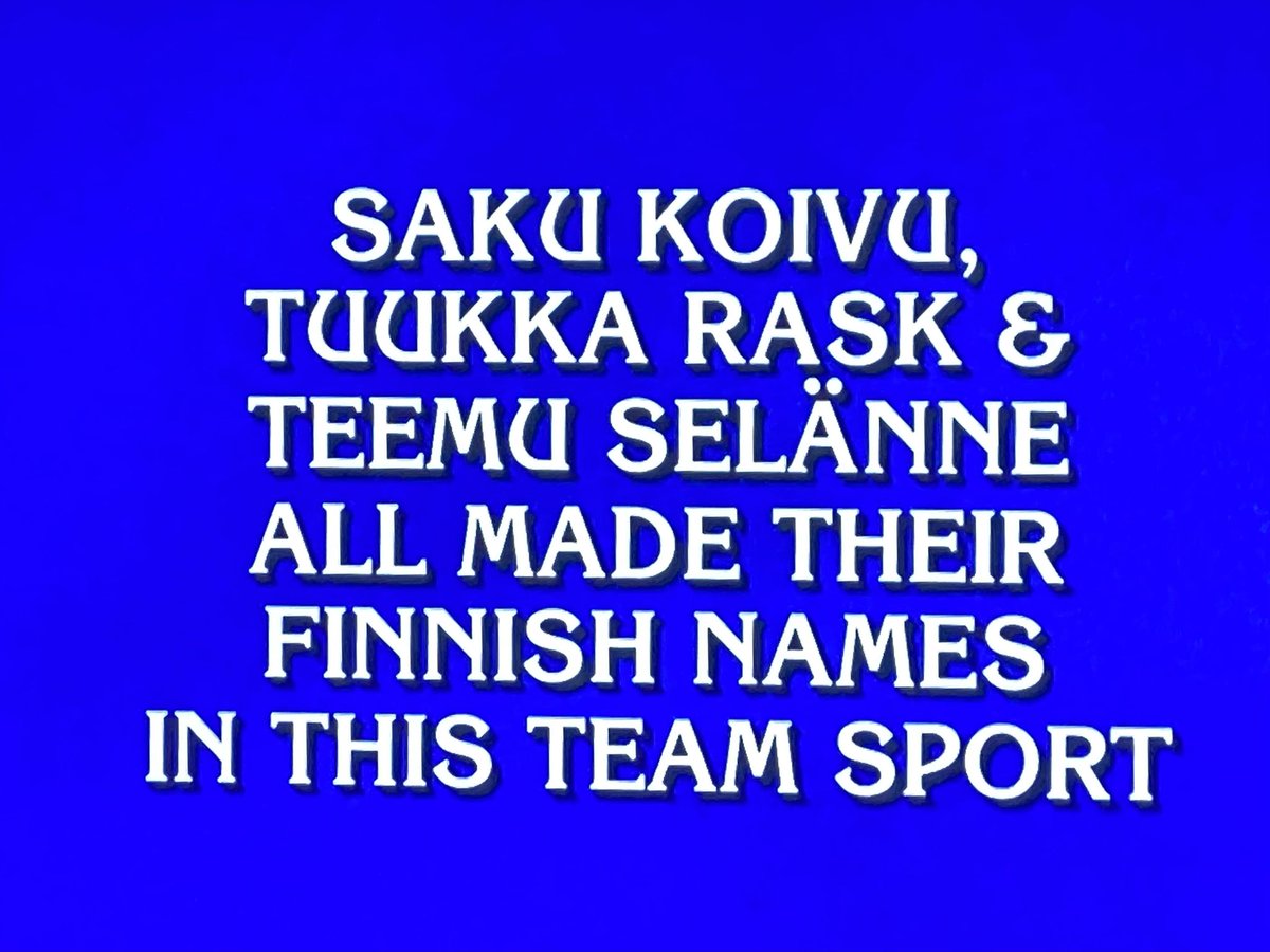 ib505a's tweet photo. You know you’ve made it when you’re a @Jeopardy clue! @TeemuSel8nne @AnaheimDucks #FlyTogether #koivu #twoducks #letsgoducks https://t.co/tY4r40CcTS