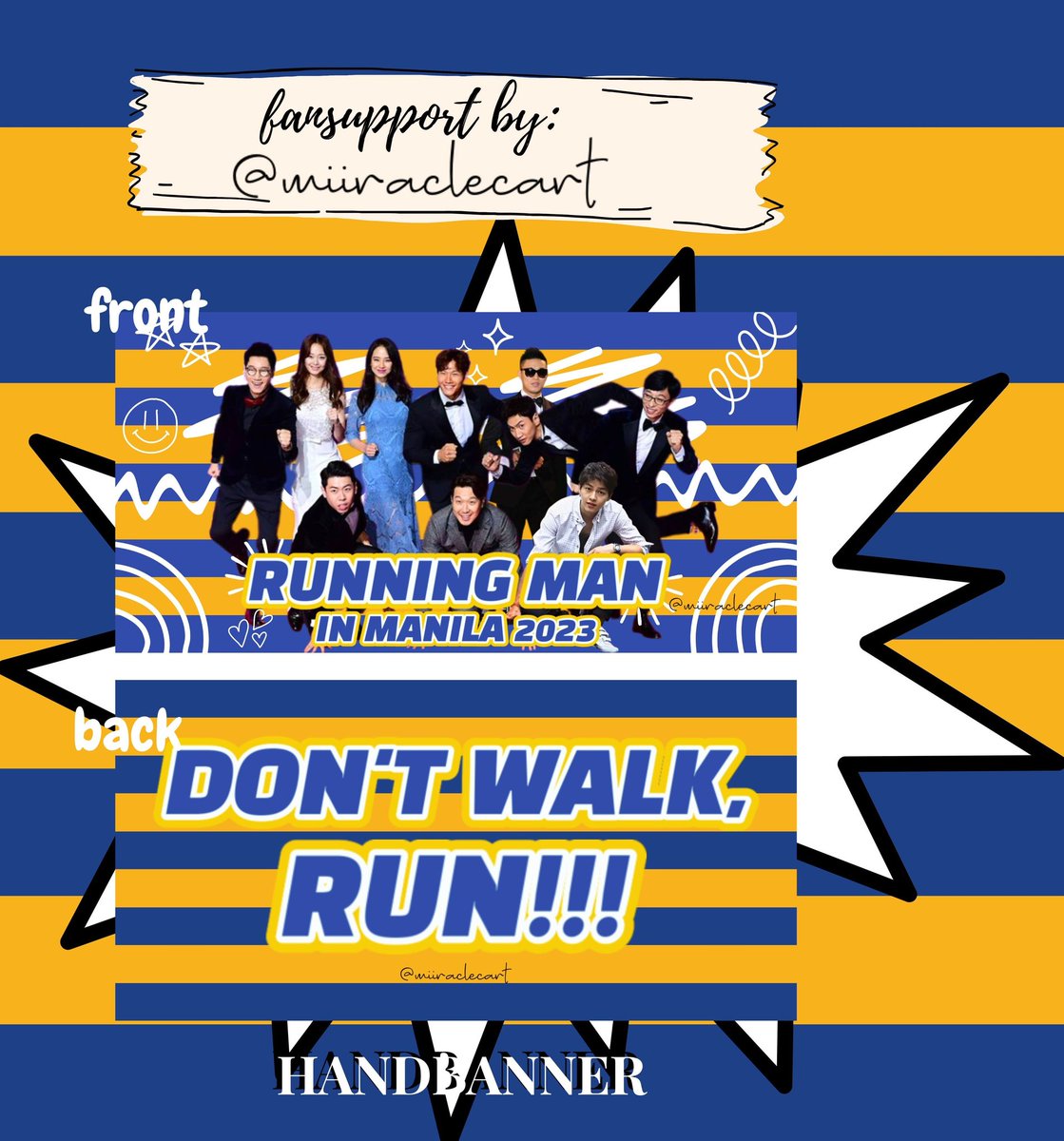 miiraclecart's tweet photo. RUNNING MAN IN MANILA FREEBIES 🏃‍♀️💛💙

hi runners!! i’ll be giving out banners, crocheted keychains, fanmade photocards, candies, etc. on #RUNNINGMANinMANILA!

— mbf, like, rt this tweet!
— date: april 1,  2023
— time/loc: tba
— 1:1 ratio
— open for trades &amp; donation!🫶 https://t.co/3Do8lEpQ5P