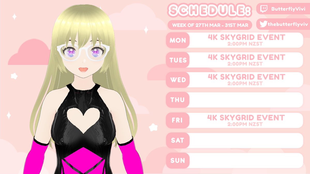 #Vtubers To celebrate a wonderful 4k butterflies following me on Twitch, I'm playing the SkyGrid challenge on Minecraft for 1 week! I have to try survive the whole week🌸 If I do, I get to choose next week's surprise game! If I don't, I have to play a spooky game next Friday! 👻