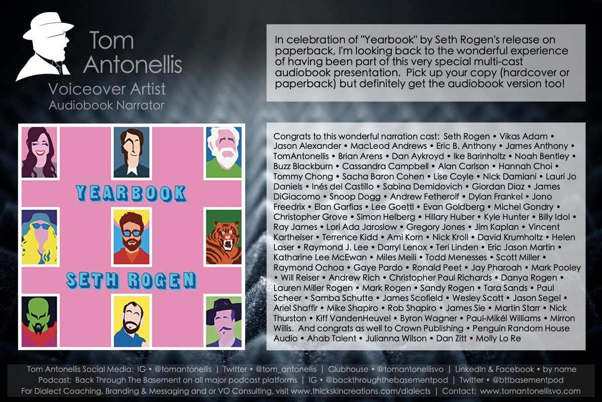 tom_antonellis's tweet image. In celebration of &quot;Yearbook&quot; by @Sethrogen &apos;s release on paperback, I&apos;m looking back to the wonderful experience of having been part of this very special #multicast #audiobook . Pick up your copy (hardcover or paperback) but definitely get the audiobook version too!