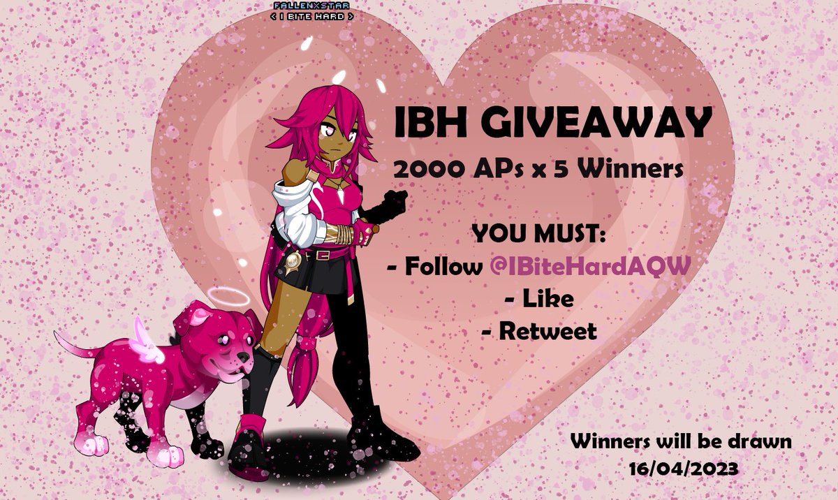 GIVEAWAY TIME. 

To ENTER: 

You MUST: 
- Follow <a href="/IBiteHardAQW/">I Bite Hard AQW</a> 
- Like
- Retweet

SHOW US SOME LOVE! 💗🤍💗🤍 
Winners will be drawn on 16/04/2023 via twitter picker.
