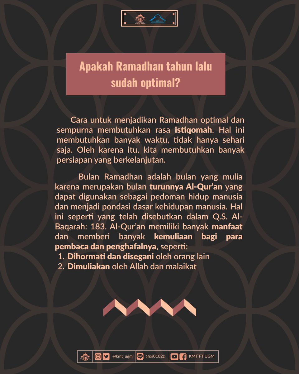 kmt_ugm's tweet photo. [NOTULENSI KAJIAN TEMATIK #1]

Assalamualaikum warahmatullahi wa barakatuh Sobat Teknik👋
Pada Ahad, 19 Maret 2023 telah diadakan Kajian Tematik bertemakan "Optimalisasi Amal di Bulan Ramadhan". Kajian ini disampaikan oleh Ust. Abdullah Nashih Amin https://t.co/RxFOqrPJ9i