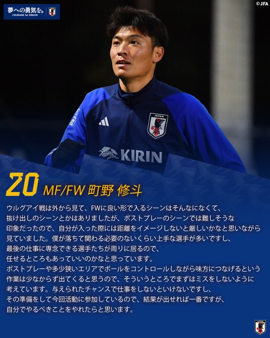 🔹#SAMURAIBLUE🔹【2023.3.25 練習後コメント✍️】  🔹20 MF/FW #町野修斗 🔹 #キリンチ