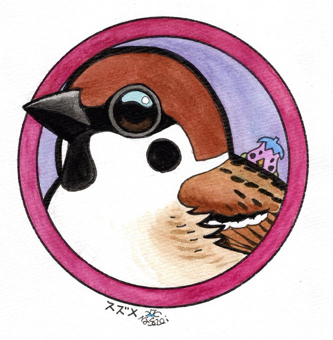 「缶バッジの鳥たち」、やっぱスズメを描かなきゃ。 