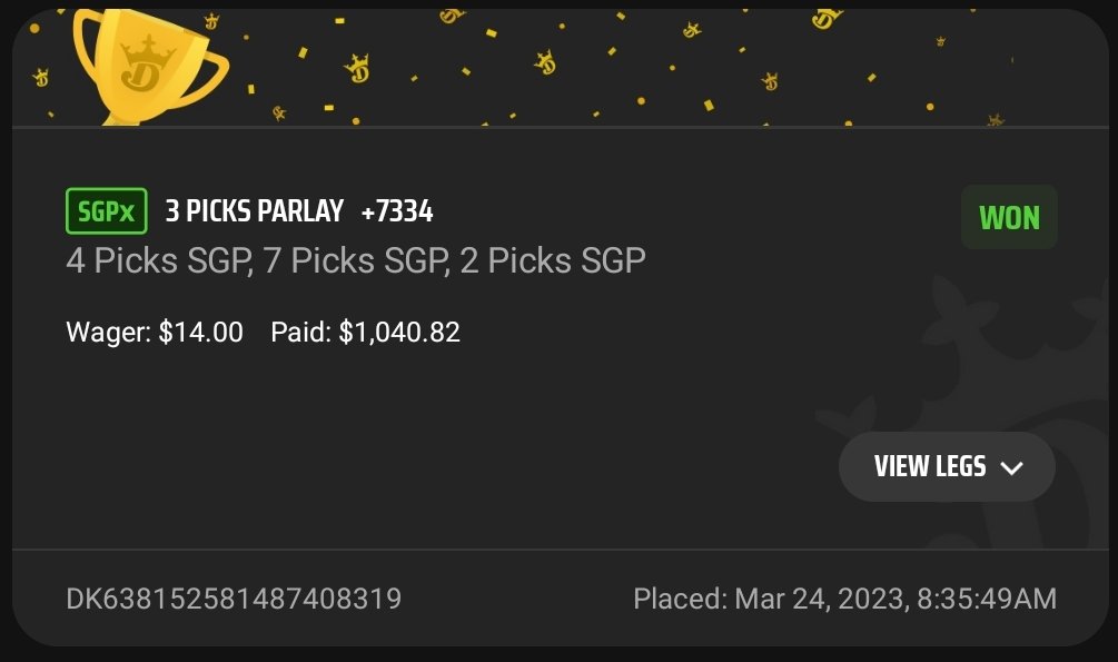 Victor J. DeJesรบs ๐ฉ๐ด (@AllAboutVic) on Twitter photo 2023-03-26 03:37:37 New degen level reached! I parlayed 3 SGP parlays ๐คฃ๐คฃ $14 bet $1040 payout ๐๐ช๐ฝ๐ฐ @LouBetya @MmaWeezy @timothy_troiano @Narcocop @Mushroom_philly #UFCSanAntonio New degen level reached! I parlayed 3 SGP parlays ๐คฃ๐คฃ $14 bet $1040 payout ๐๐ช๐ฝ๐ฐ @LouBetya @MmaWeezy @timothy_troiano @Narcocop @Mushroom_philly #UFCSanAntonio