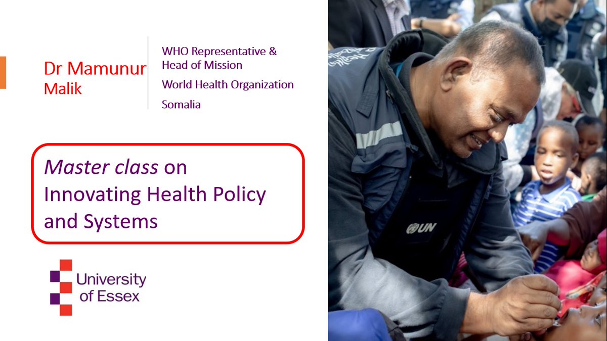 majdzadehr's tweet photo. Excited about Monday's class on Innovating Health Policy and Systems @Uni_of_Essex, as we'll host @mamun567. His talk is key not only as a real case of innovation in #Somalia but also for students to see his inspiring work in #globalhealth that leads to success in tough condition https://t.co/6jJUf4lFxO