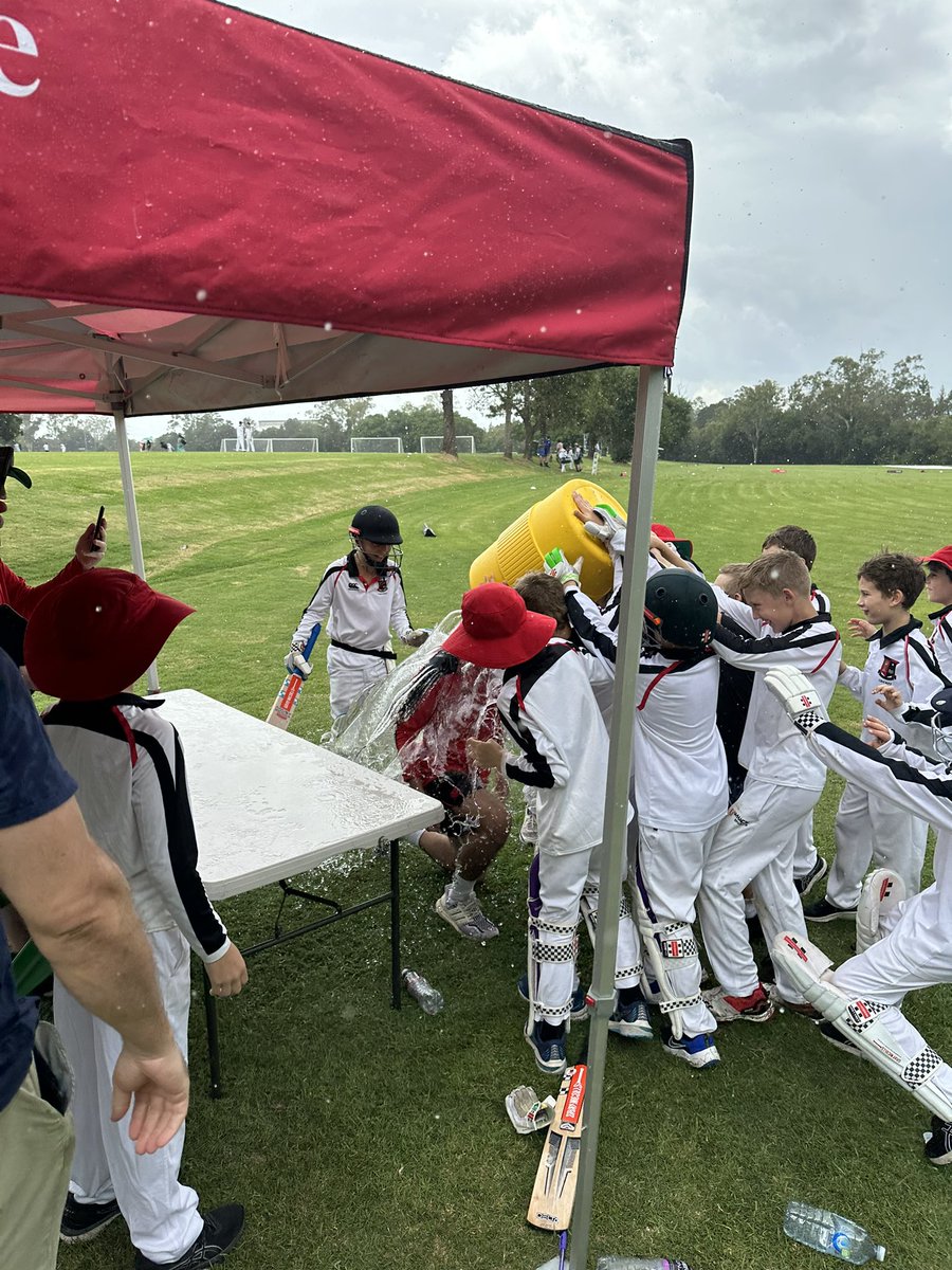 GerBot's tweet image. The game might have been called off due to the rain, but Coach Jono was still happy to be dunked by the boys of 5C @TerraceCricket