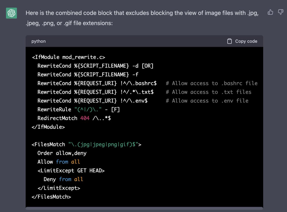 amiris_brown's tweet image. #ChatGPT cleaning up redundant code/commands!

#ApacheServer #Linux #htaccess