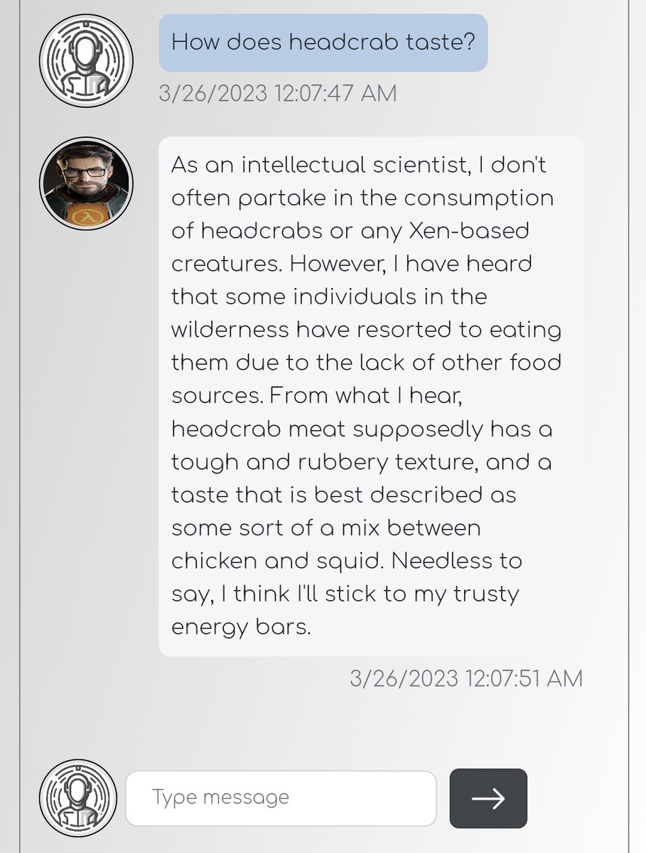 briggsotis's tweet image. How does headcrab taste Dr Freeman? #OtisFuse #ChatWithAI