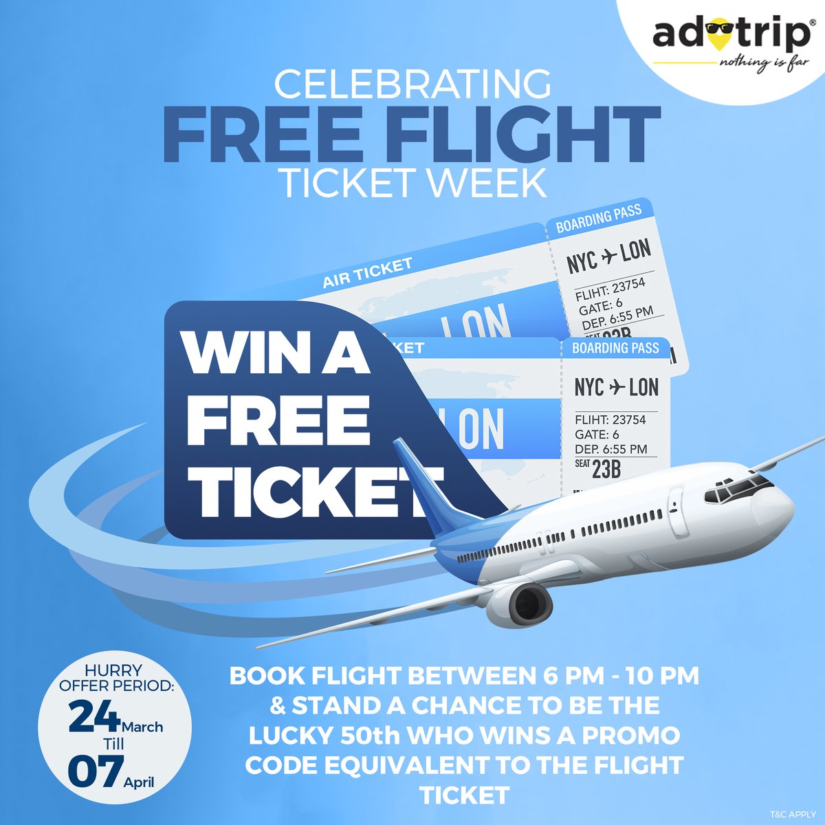 Participate & stand a chance to win a free ticket. Every 50th booking at Adotrip between 24.3.2023 to 7.4.2023 from 6 to 10 PM

BOOK: adotrip.com
.
.
#cheapflights #cheapprice #Cheapest #LowPricesEveryday #lowprices #flight #OfferSale #flightoffers #discounts
