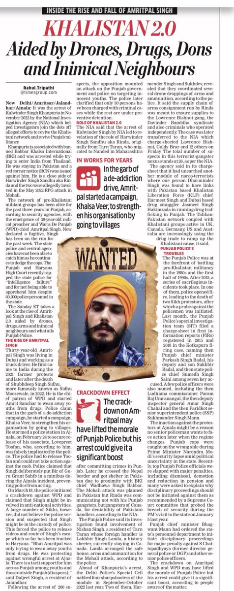 rahultripathi's tweet photo. #SundayET: Joining the dots into bid to revive #Khalistan 2.0 aided with #drugs, #drones, #guns and the rise of #AmritpalSingh, coupled with #Punjab cops and intel failure to nab him, more than a week after the crackdown. My despatch from #Punjab in @ETPolitics. https://t.co/E7ilsxpWoZ