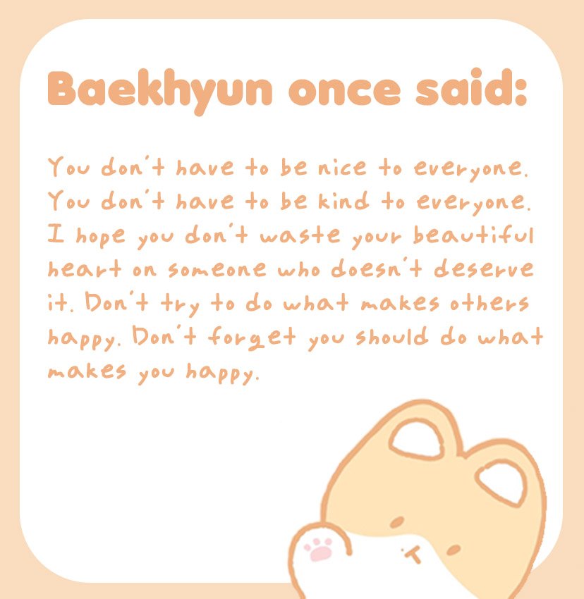 itsteolaegi's tweet photo. Baekhyun once said: "You don't have to be nice to everyone. You don't have to be kind to everyone. I hope you don't waste your beautiful heart on someone who doesn't deserve it..."

엑소 백현 #BAEKHYUN #백현 #ベクヒョン @B_hundred_Hyun https://t.co/QUvofe0EhS