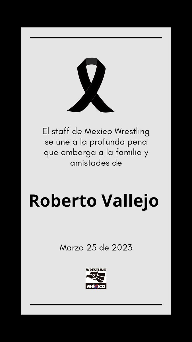 Desafortunadamente compartimos la noticia del fallecimiento de Roberto Vallejo, luchador mexicano integrante de la era de oro de la lucha mexicana.
Multimedallista internacional y multicampeon nacional mexicano.

🥇x2 Juegos Centroamericanos y del Caribe 1959, 1962.