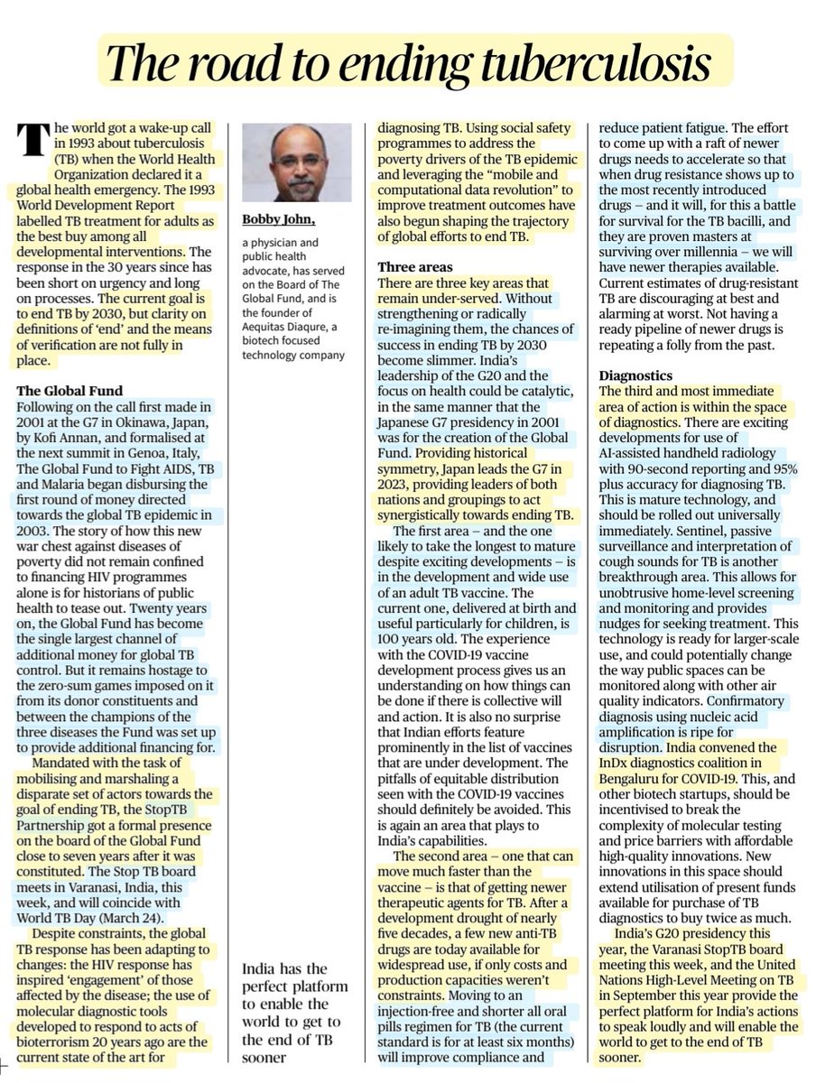 Imp info #tuberculosis
*What's #India doing to eliminate #TB by targt year 2025
*Why did India reject J&J's patent on TB #drug 
*The Road to ending TB
:By Mr Bobby John

#WorldTBDay #WorldTuberculosisDay #WorldTBDay2023 
#patent
#Health #medicine 

#UPSC #UPSC2023

Source:IE & TH