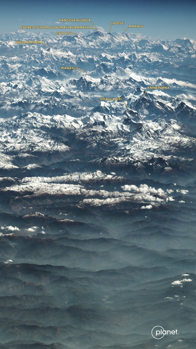 EverestToday's tweet image. Peak perfection! Rare glimpse of the eight thousanders in the himalayas caught by @planet sats.