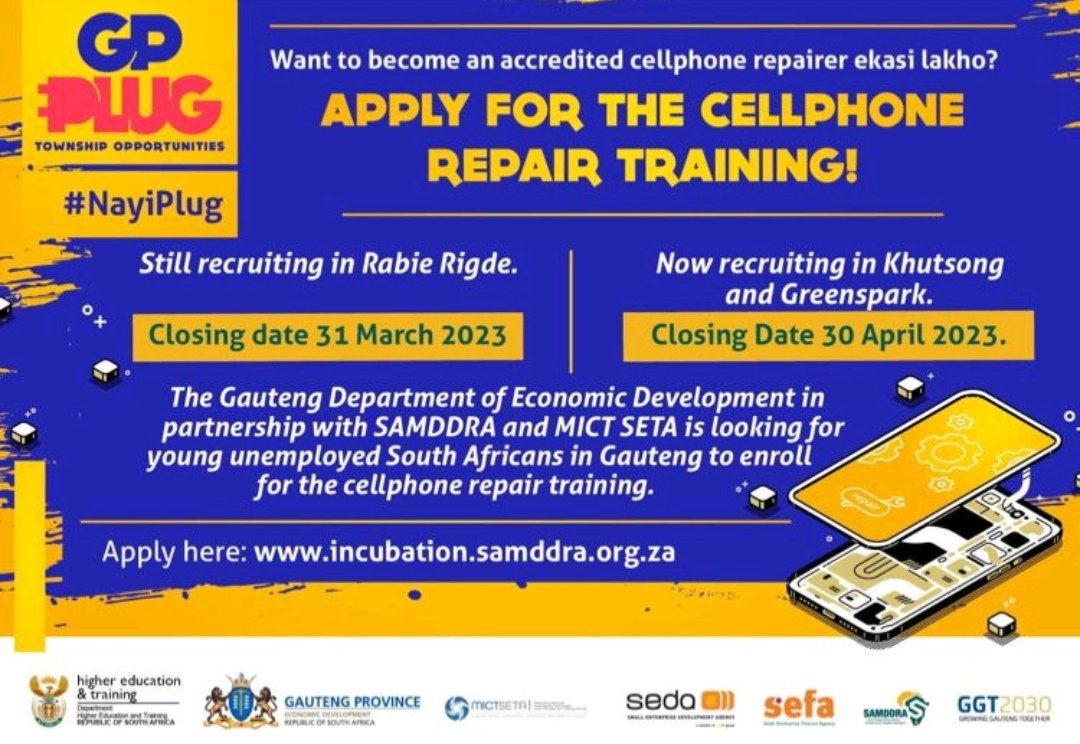 #JoburgEnterprises  Apply for cellphone repair training.   This is a Gauteng Department of Economic Development initiative. incubation.samddra.org.za/?fbclid=IwAR3h…