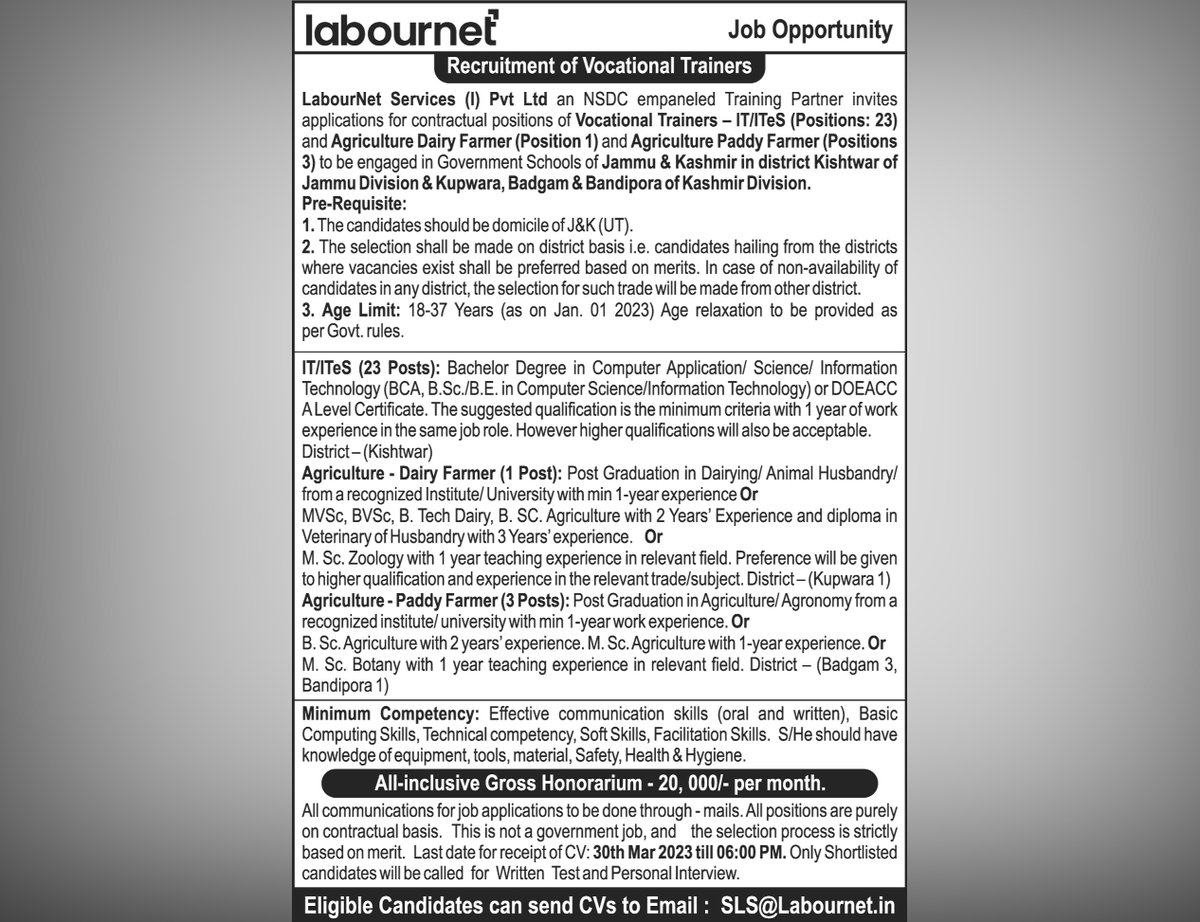 DailyExcelsior1's tweet photo. #Labournet | #JobOpportunity | Recruitment of Vocational Trainers https://t.co/s8vjx5RNfd