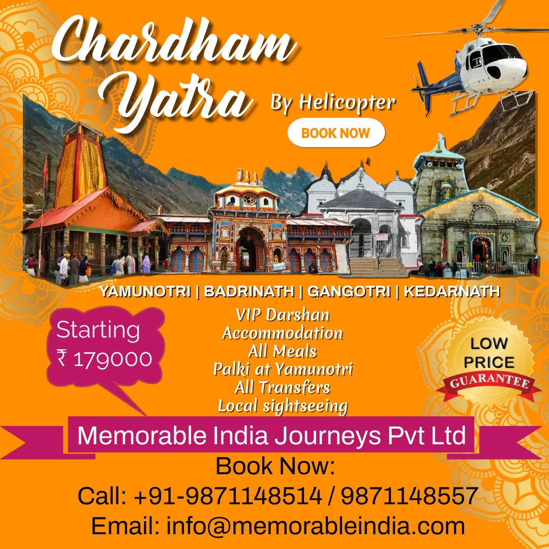 MemorableIndia5's tweet photo. Chardham Yatra By Helicopter from Dehradun 2023
Limited Seat available in May 2023
Book Char Dham Yatra tour package at best price with Dham Yatra Hospitality. 

#chardham #ChardhamTour #chardhamyatra #kedarnathtemple #kedarnath #badrinath #travel #offers #group #Helicopter https://t.co/H6TuXBiDRg