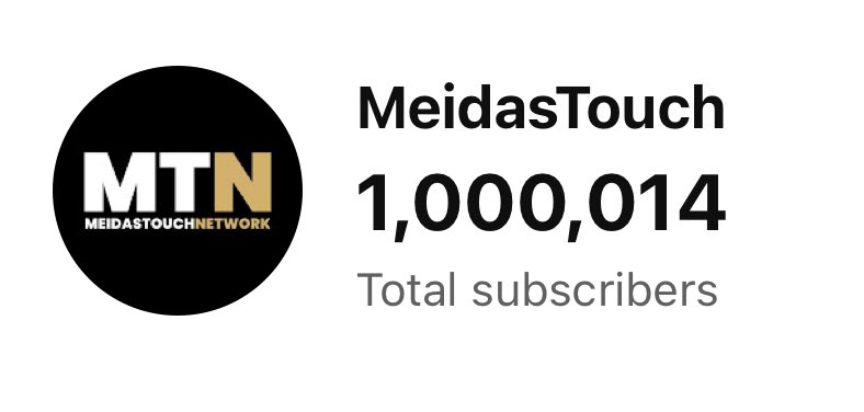 ONE. MILLION. SUBSCRIBERS. Thank you to everyone who has joined the MeidasTouch Network on YouTube. This pro-democracy community is powered by you and we are so grateful for your support. And we’re just getting started.