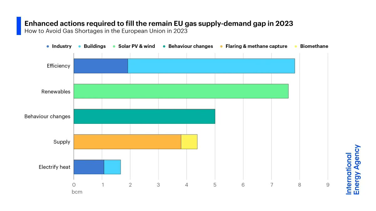 Implementing stronger actions on #EnergyEfficiency, renewables, heat pumps, energy savings &amp; gas supplies can save 🇪🇺 nearly 30 bcm of gas in 2023

It can also help avoid harmful impacts on industry, ease strains on citizens &amp; speed up energy transitions iea.li/3lHHFf5