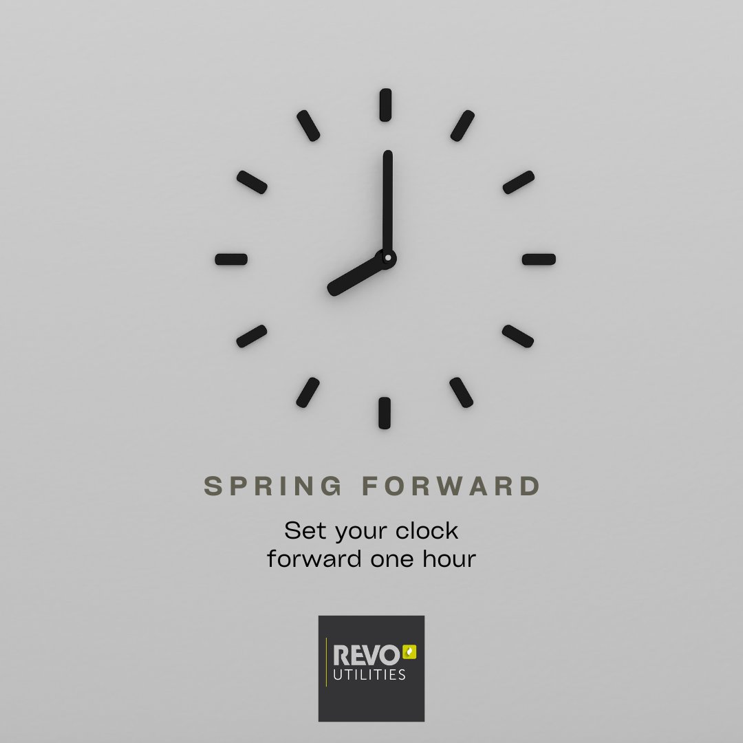 RevoUtilities's tweet image. Remember to set your clocks forward! ⏰

Welcome to longer days, more daylight and the arrival of Spring, not long until Summer!! 🌞