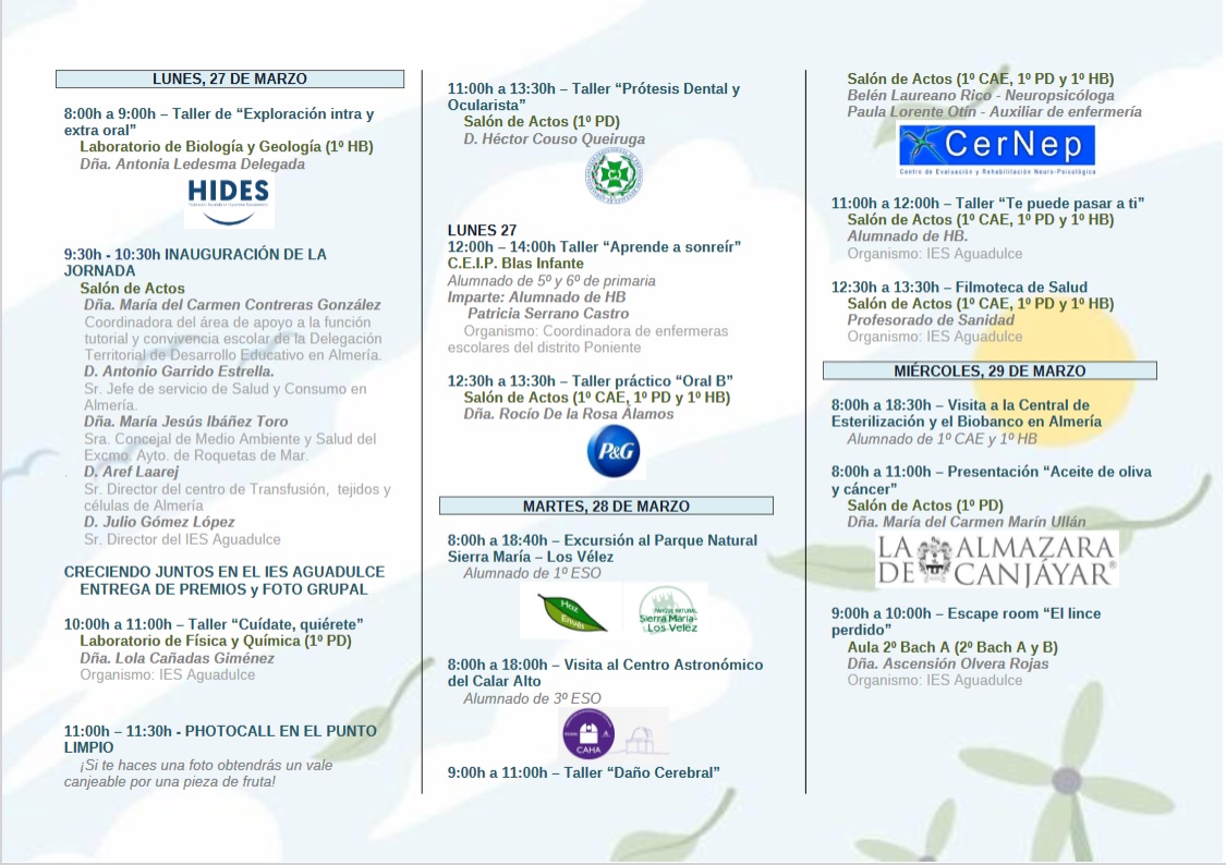 IESaguadulce's tweet photo. III JORNADAS DE SALUD Y MEDIO AMBIENTE "CUÍDATE Y CUIDA TU ENTORNO"
La próxima semana celebraremos la tercera edición de nuestras jornadas de la Salud y el Medio Ambiente. En ellas nuestra alumnado disfrutará de diferentes actividades. https://t.co/FBDZEpPtuX