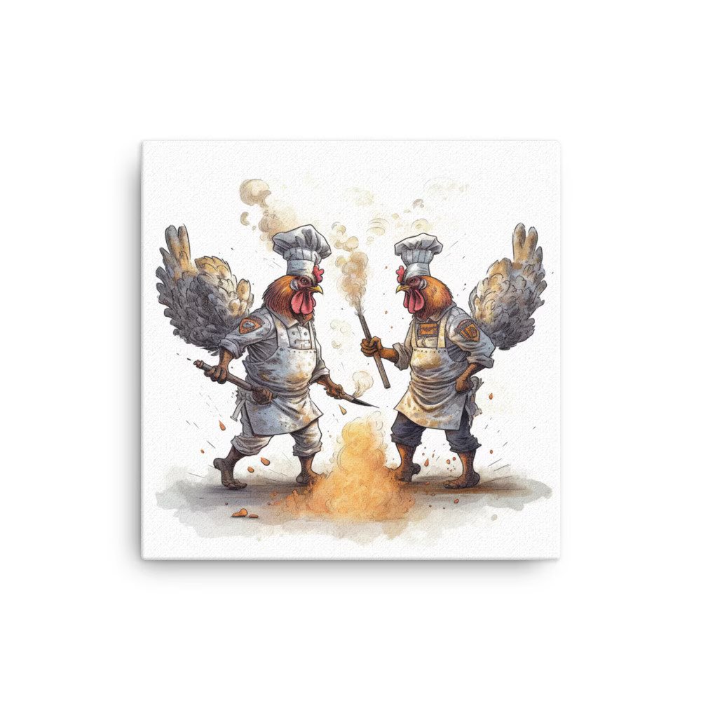 IBMClothing's tweet photo. Chicken chefs in a fight thin canvas! Order it and hang it straight away with built-in wall mounts and rubber pads on the back ready to protect against damage.

Shop: https://t.co/9SkIEzFAMr https://t.co/z8rWCLnYKJ