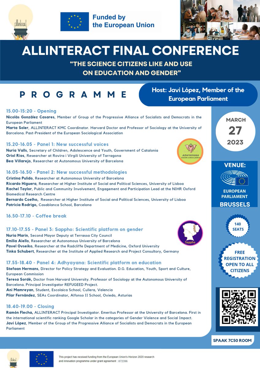 allinteract's tweet photo. Tomorrow the European Parliament Headquarters will host ALLINTERACT Final Conference, with EC politicians, scientists among the top 5 in gender violence and social impact, and citizens, among others, presenting the main findings. It will be streamed here: https://t.co/kBmiYIsjIb https://t.co/npmE6OglZN