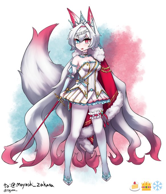 🍰👑❄️ちゃん(@moyashi_zakana )

一年前にもやしさんは三枚絵文字でキャラデザしました。それデザインが本当に好きだて、本当に描きたいでした!待たせてごめん。
もやしさんのすごく強いデザイン力をありがとうございます。🙇 