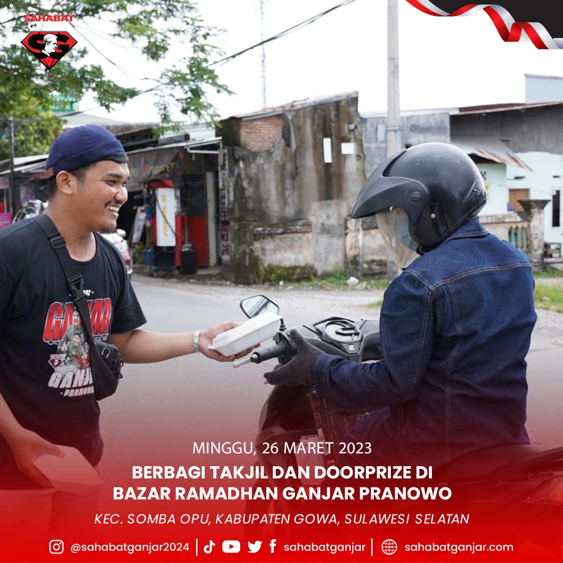 Ribuan warga Kabupaten Gowa tumpah ruah dan menyerukan harapan untuk Ganjar Pranowo 2024 dalam acara Bazar Ramadhan Ganjar Pranowo. Acara tersebut berlangsung meriah karena menghadirkan ribuan paket sembako murah guna membantu perekonomian masyarakat.

Doorprize menarik juga