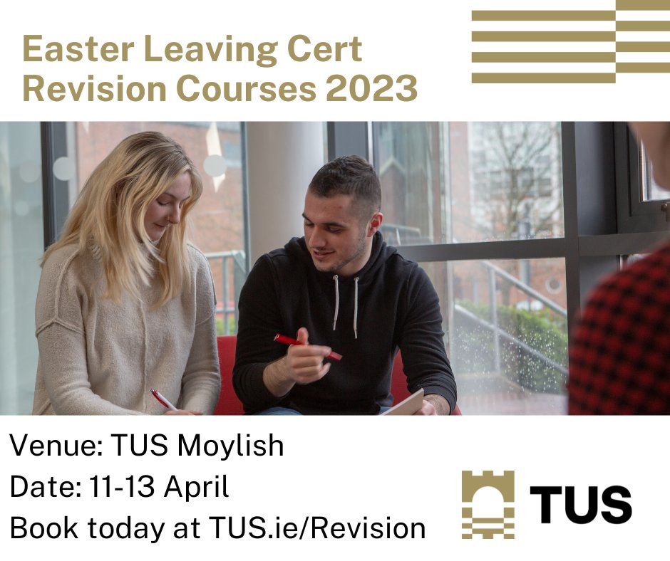 TUS_ie's tweet image. Easter Revision Courses here at TUS Moylish for leaving cert students. Book your spot today at eventbrite.ie/e/easter-leavi…

#EasterRevision #leavingcert2023 #revisioncourse