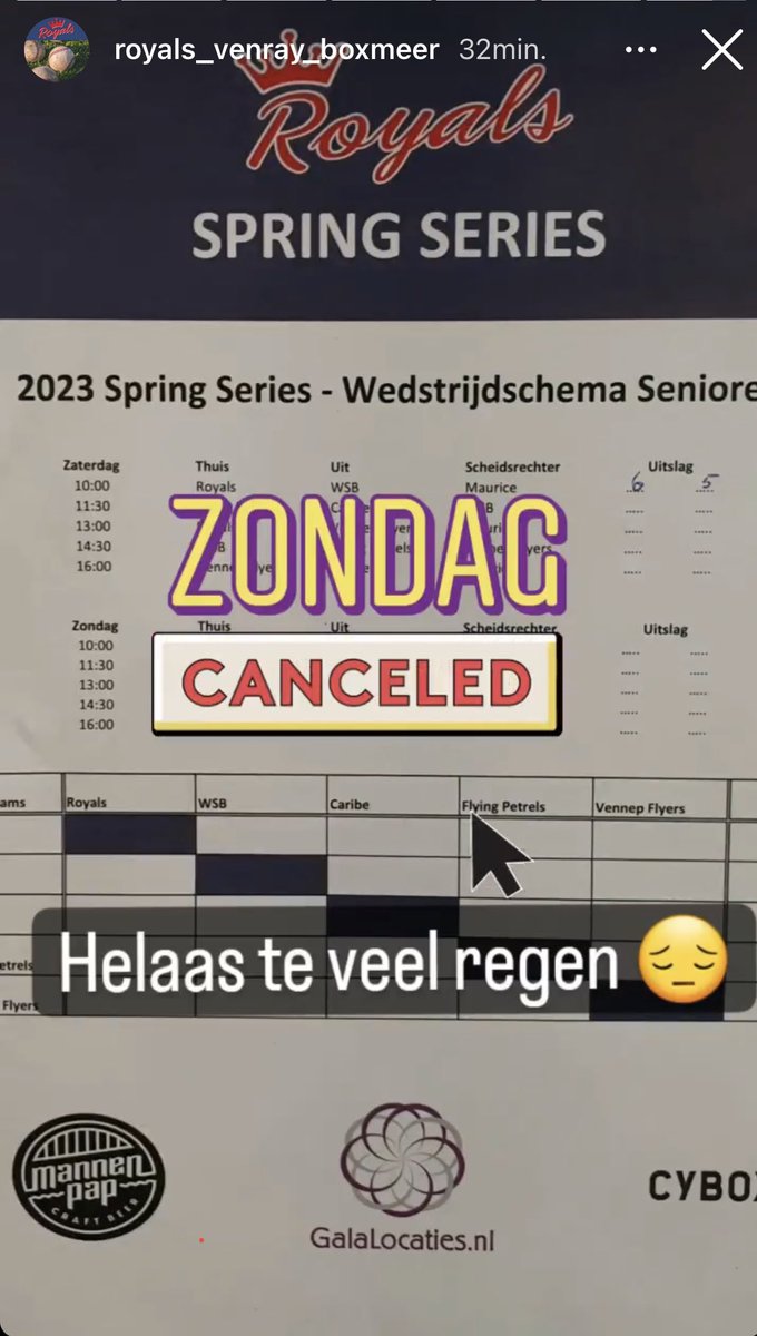 hsvRoyals's tweet photo. Helaas is de 2e speeldag van de Spring Series 2023 afgelast vanwege het weer. 🌧️⚾️🚫 https://t.co/uuQCpgH9MY
