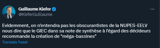 BonPote's tweet photo. "Le GIEC recommande les méga bassines !"
"Le GIEC recommande le nucléaire !"
c'est FAUX, FAUX et FAUX.  le GIEC ne recommande RIEN.
Politiques, journalistes, techno-solutionnistes... Ras le bol de voir toujours les mêmes comptes Twitter faire de la désinformation. https://t.co/ad11owUqwD