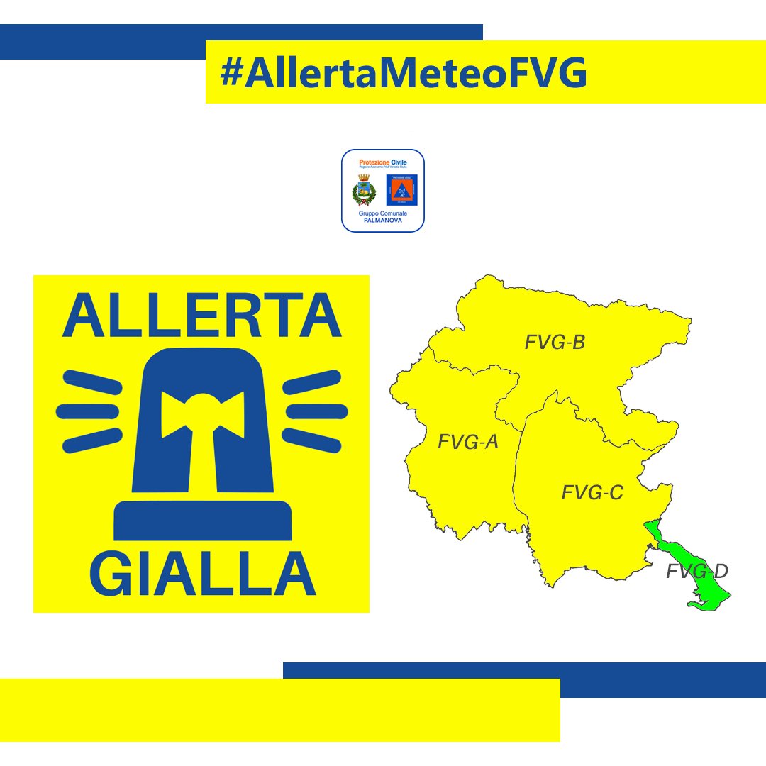 #AllertaMeteoFVG 

ALLERTA REGIONALE 4/2023: DALLE 06:00 DEL 27/03/23 E SUCC. 24H ALLERTA GIALLA PER VENTO FORTE SU FVG A - B - C. 
POSSIBILI RAFFICHE SU FONDIVALLE E PIANURA.

#AlTuoFianco #CiSiamoSempre
#SocialMediaCommunityFVG