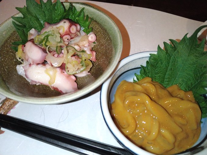 自家製イカの塩辛&amp;ネギ塩たこ。(゜д゜)ウマー 