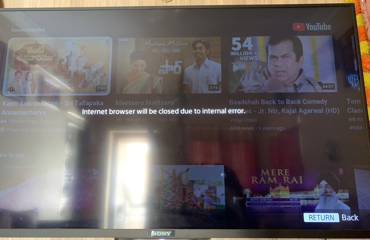 manideep_iam's tweet photo. Hello #SonyBravia family members here Iam facing issue with the TV  as internet browser will be closed due to internal error after invoking #YouTube , I request @Sony @SonytvBravia @sony_india to please fix this issue ASAP https://t.co/HWlykNBepQ