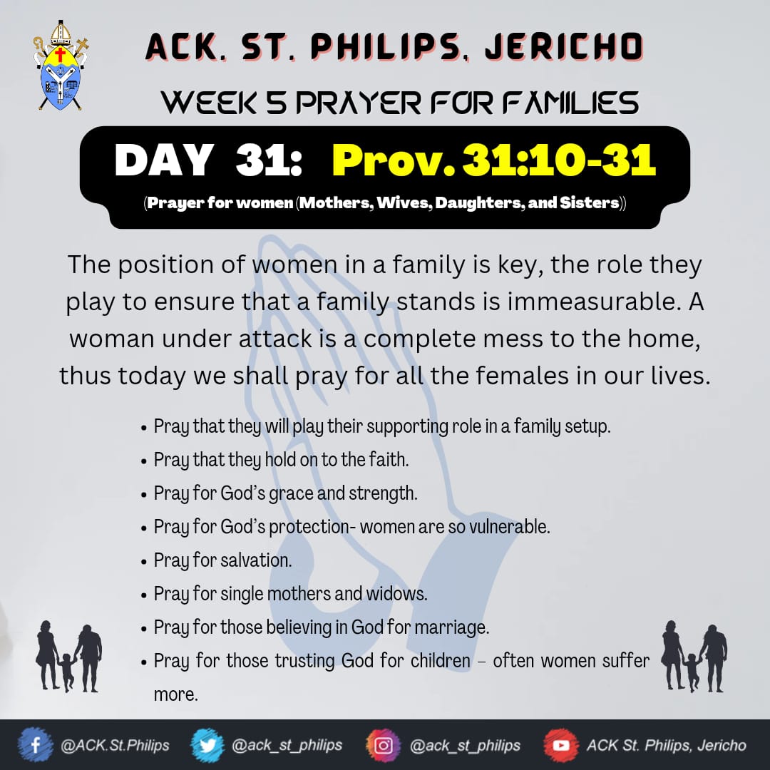 ack_st_philips's tweet photo. Day 31
Today we reflection:
Prayer for women
Verse: Prov 31:10-31
#40daysfast
#40daysfastingandprayer
#family
#AckStPhilipsJeri https://t.co/xdpcPi969i