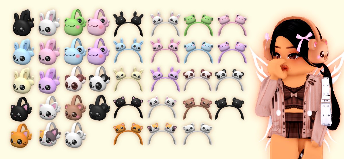 MiracleDropsRBX's tweet photo. 💗💜Animal Headband &amp; Earmuff Collection💗💜

Items available between my group store and profile💜  

🛍️: https://t.co/S6Cuab98jL

🛍️: https://t.co/WcNp9QCDZY

#Roblox | #RobloxUGC | #RobloxDev https://t.co/cvEqy59cGN