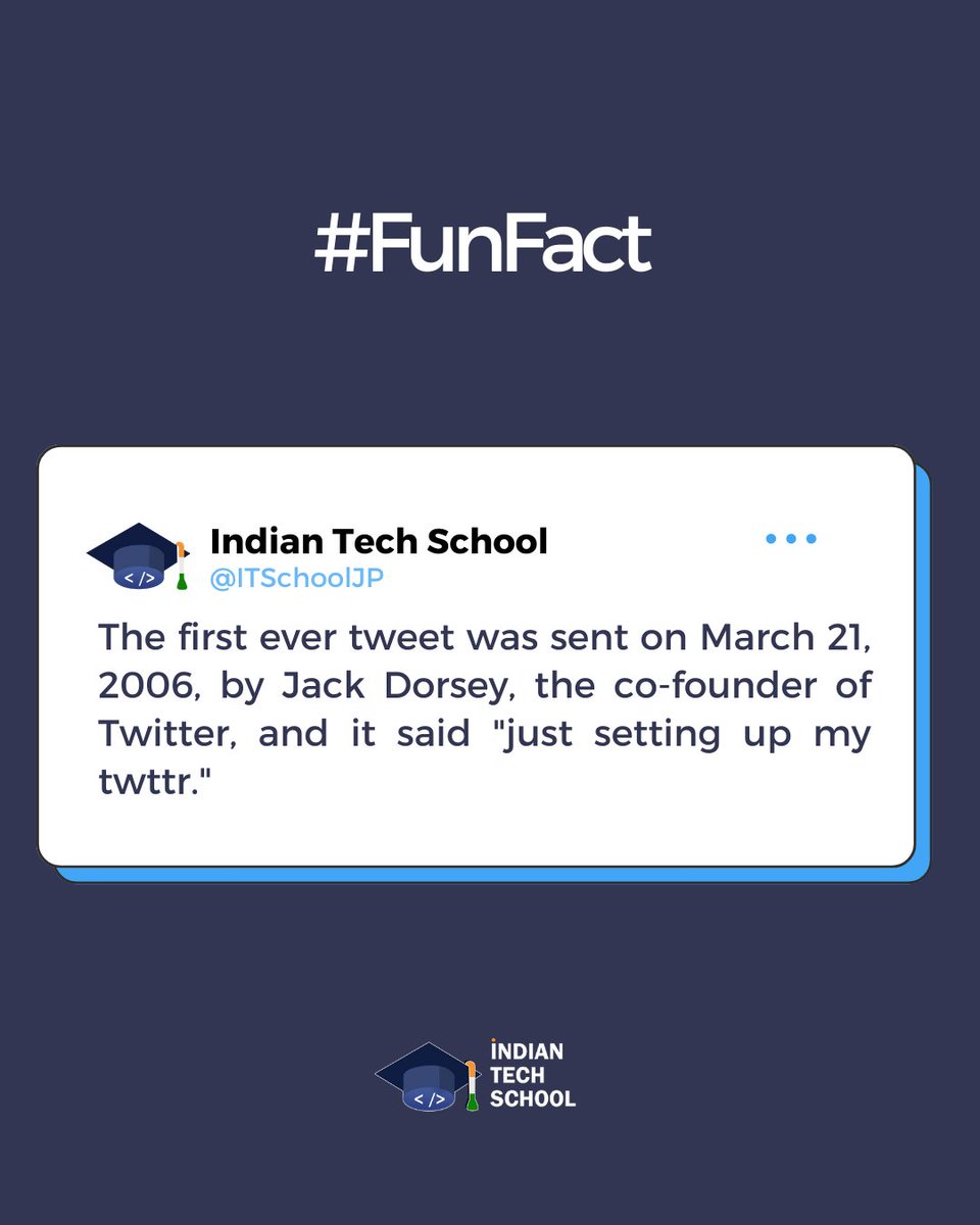 Did you know that the first ever tweet was sent on March 21, 2006, by Jack Dorsey, the co-founder of Twitter?The tweet said 'just setting up my twttr'. 

#TwitterHistory #FirstTweet #JackDorsey