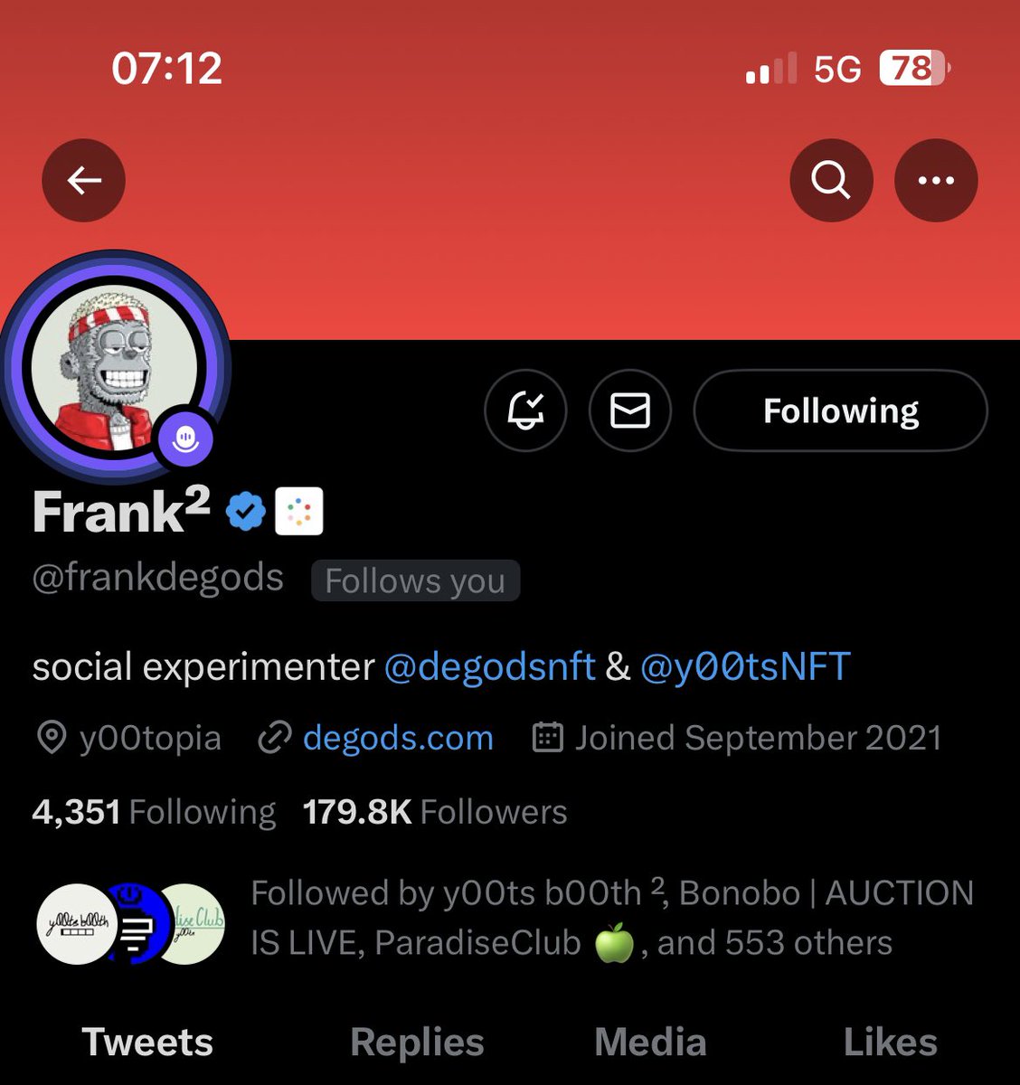 LETS FUCKING GO 🤯🤯

Woke up to the 🐐 giving me a follow back 🚀

Thanks <a href="/frankdegods/">Frank</a> 🫶