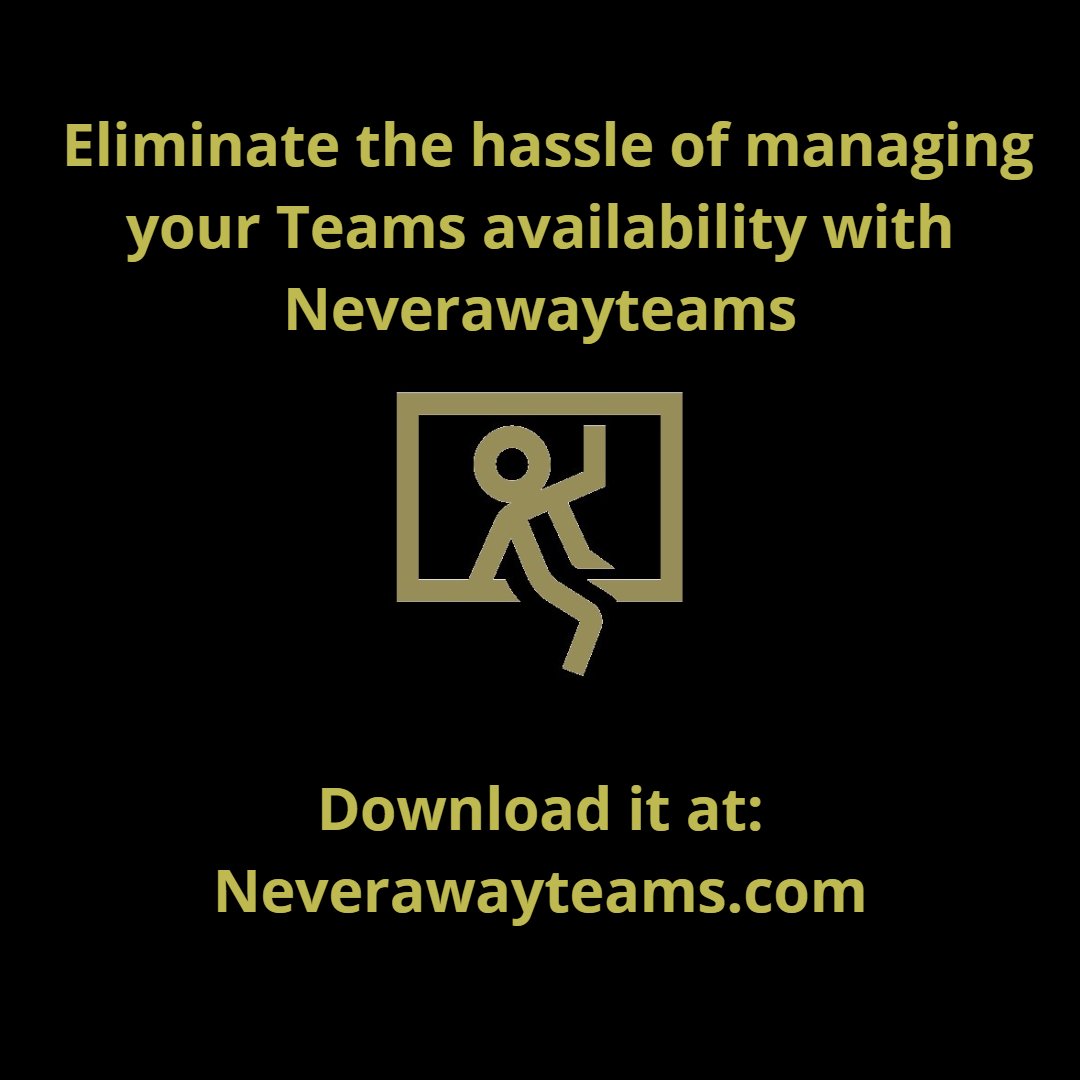 RT Guliasstatham Manage your Teams availability with ease using our program
Download at neverawayteams.com 
 #neverawayteams #crowdfunding #pressforprogress #friends #Micrososftteams #Funny #remotework #remoteworking #Software